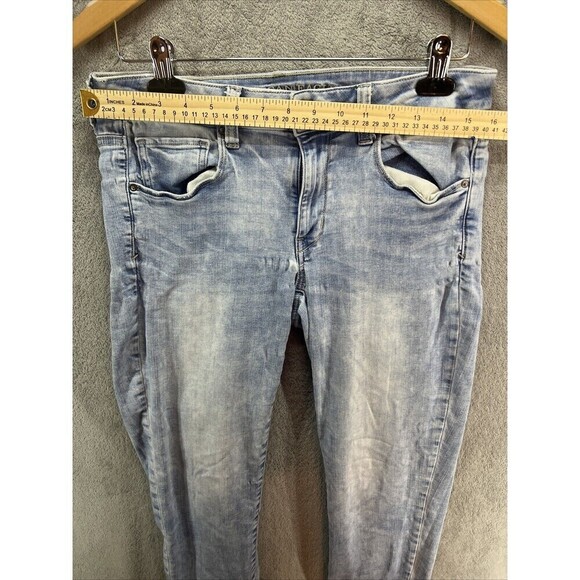 American Eagle Denim Jeans Women 8 Blue Light Wash Skinny Mid Rise Super Stretch - Picture 9 of 10